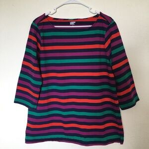 Land's End women's 3/4 sleeve boat neck multicolor stripe T-shirt. Size L